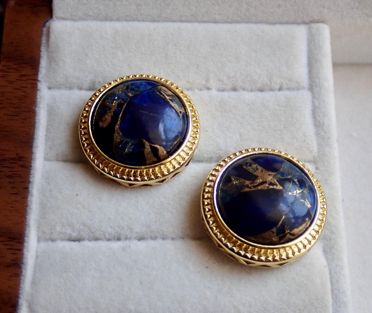 Large Lapis Lazuli Stud Earrings, Mojave Gemstone Earrings, Blue Statement Studs,, Boho Gemstone Jewelry, Gift for Her