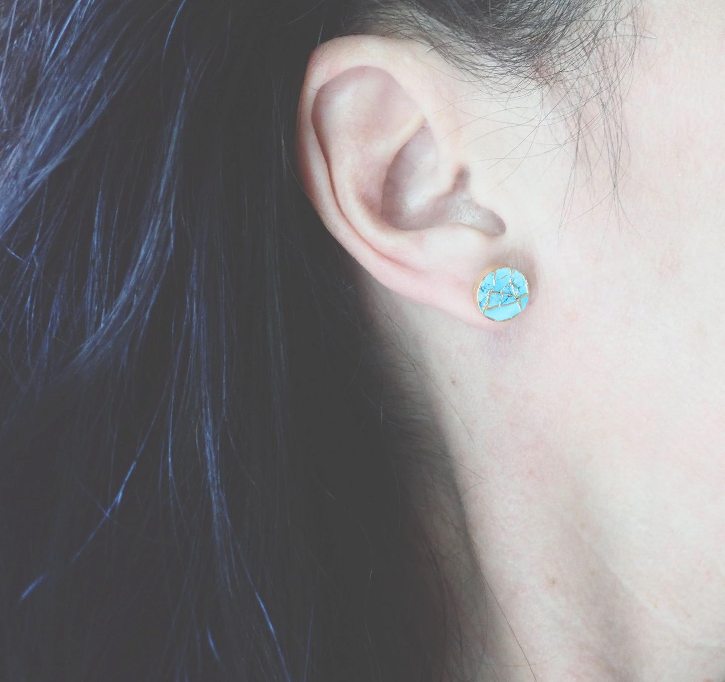 Mojave Turquoise Stud Earrings Gold - December Birthstone Gift for Her -Boho Southwestern Gemstone Earrings