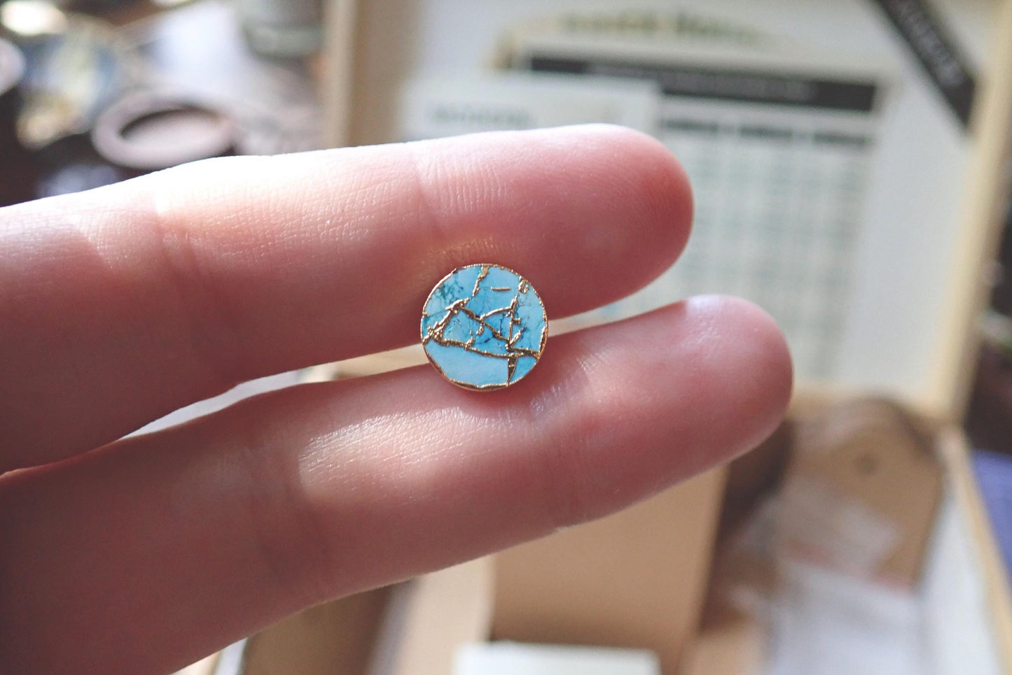 Mojave Turquoise Stud Earrings Gold - December Birthstone Gift for Her -Boho Southwestern Gemstone Earrings