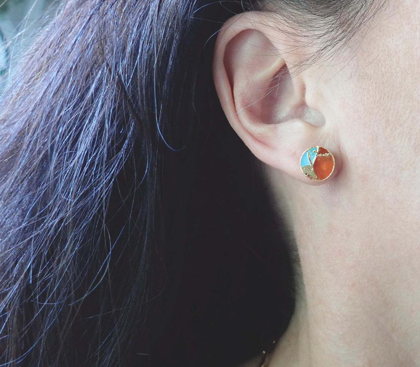 Mojave Turquoise Stud Earrings Gold - December Birthstone Gift for Her -Boho Southwestern Gemstone Earrings