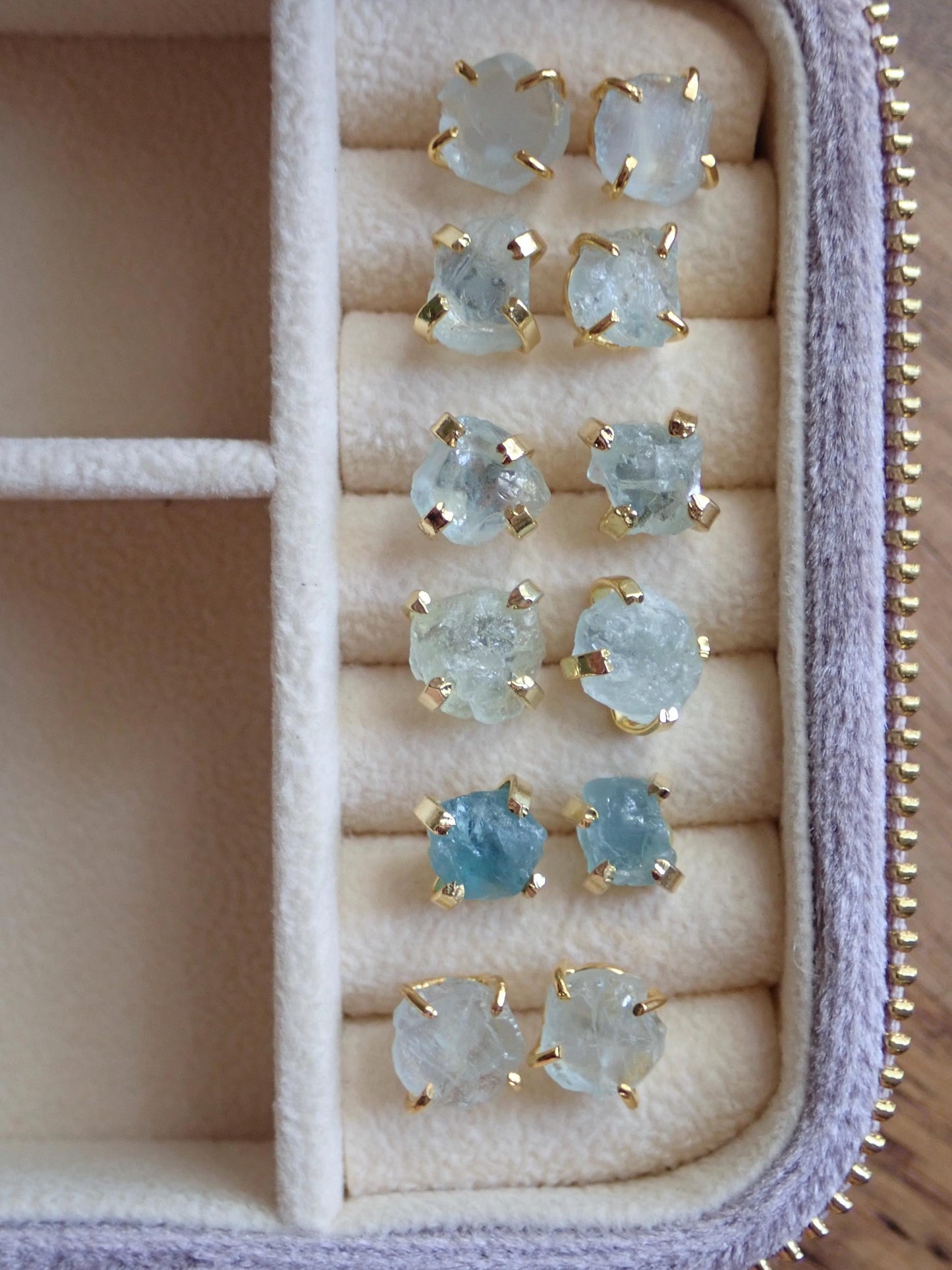 Raw Aquamarine Stud Earrings • Natural Gemstone Earrings, 14k Gold Studs, March Birthstone, Raw Crystal Jewelry, Minimalist Gift for Her