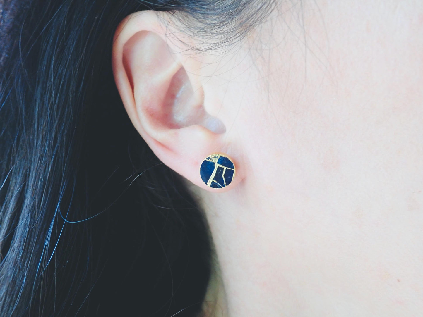 Blue Sapphire Mojave Turquoise Stud Earrings Gold - September Birthstone Gift for Her - Round Minimalist Boho Post Earrings