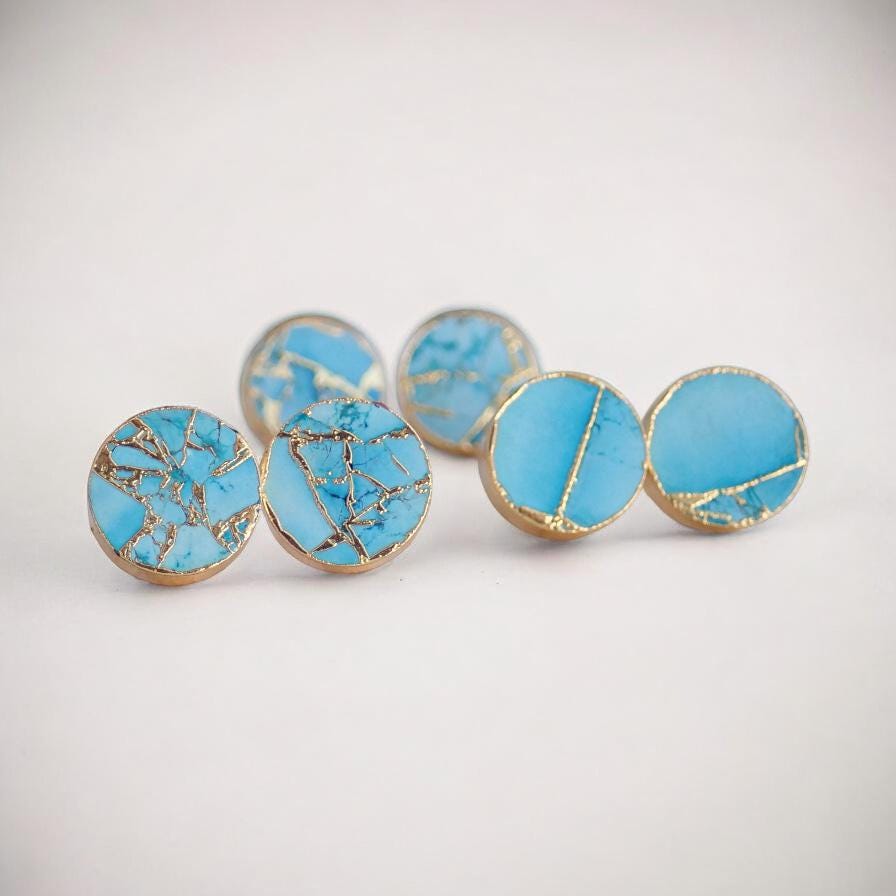 Mojave Turquoise Stud Earrings Gold - December Birthstone Gift for Her -Boho Southwestern Gemstone Earrings