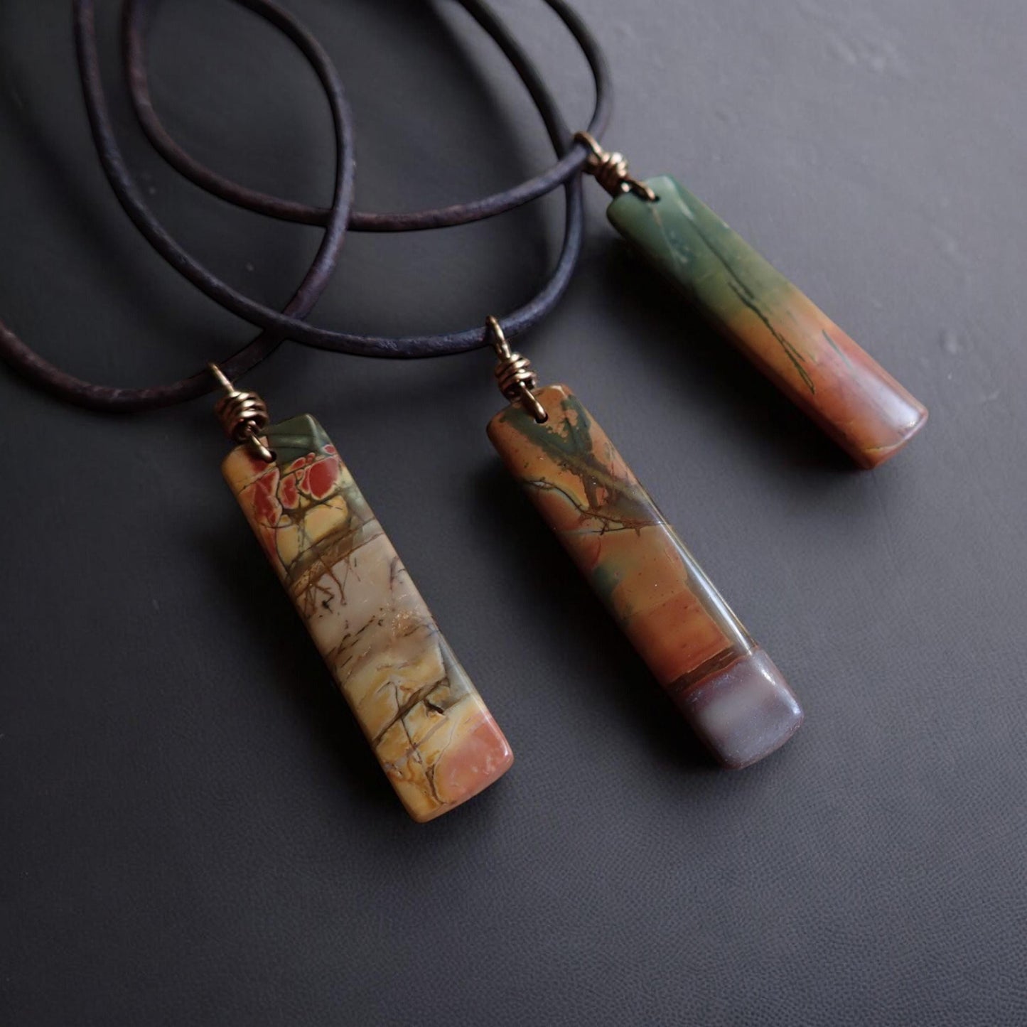 Red Creek Jasper Necklace for Men – Earthy Stone Pendant on Adjustable Leather Cord,Mens Jewelry,Natural Stone Jewelry for Men,Gift for Him