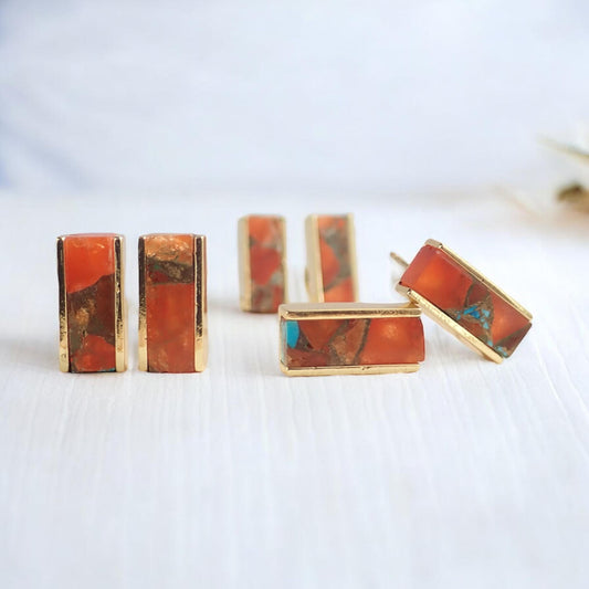 Mojave Turquoise Stud Earrings • Oyster Turquoise Earrings • December Birthstone Gift • Boho Gemstone Jewelry • Gemstone Bar Earrings
