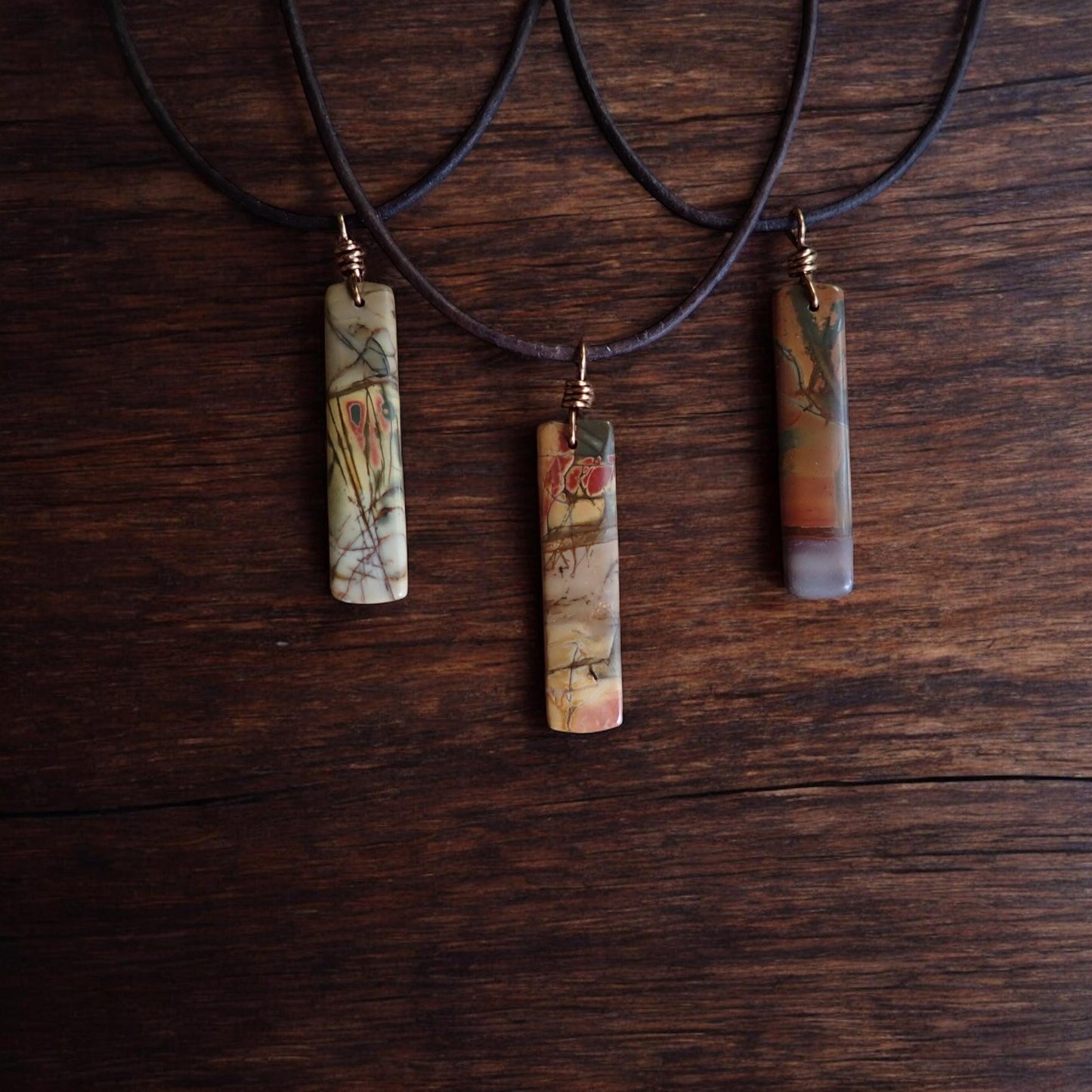 Red Creek Jasper Necklace for Men – Earthy Stone Pendant on Adjustable Leather Cord,Mens Jewelry,Natural Stone Jewelry for Men,Gift for Him
