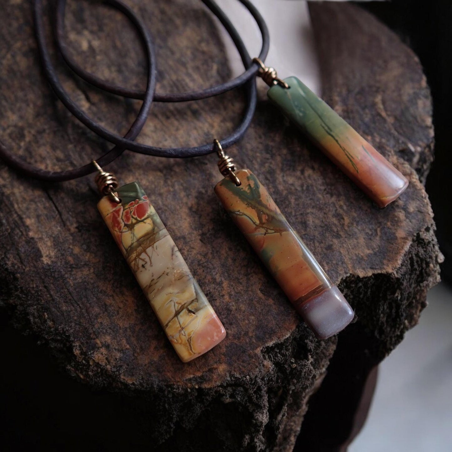 Red Creek Jasper Necklace for Men – Earthy Stone Pendant on Adjustable Leather Cord,Mens Jewelry,Natural Stone Jewelry for Men,Gift for Him