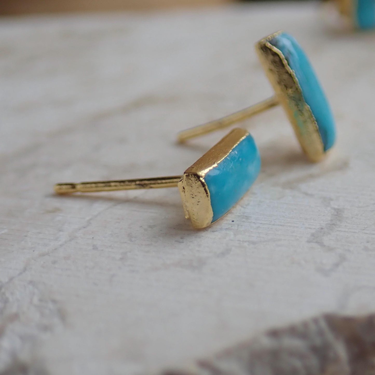 Rectangle Turquoise Stud Earrings, Gemstone Bar Earrings, Dainty Turquoise Posts, Turquoise Jewelry,December Birthstone