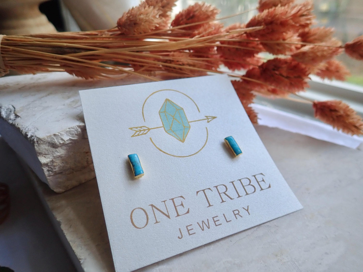 Rectangle Turquoise Stud Earrings, Gemstone Bar Earrings, Dainty Turquoise Posts, Turquoise Jewelry,December Birthstone