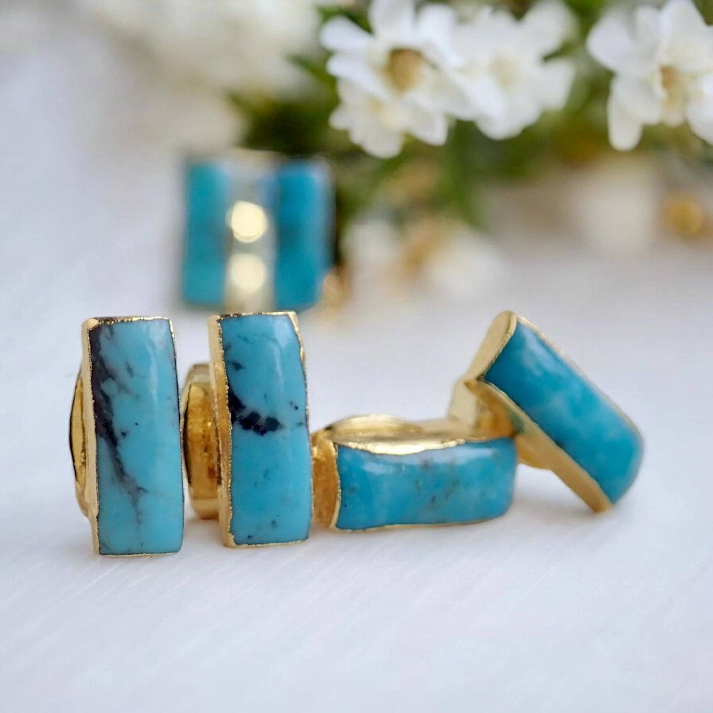 Rectangle Turquoise Stud Earrings, Gemstone Bar Earrings, Dainty Turquoise Posts, Turquoise Jewelry,December Birthstone