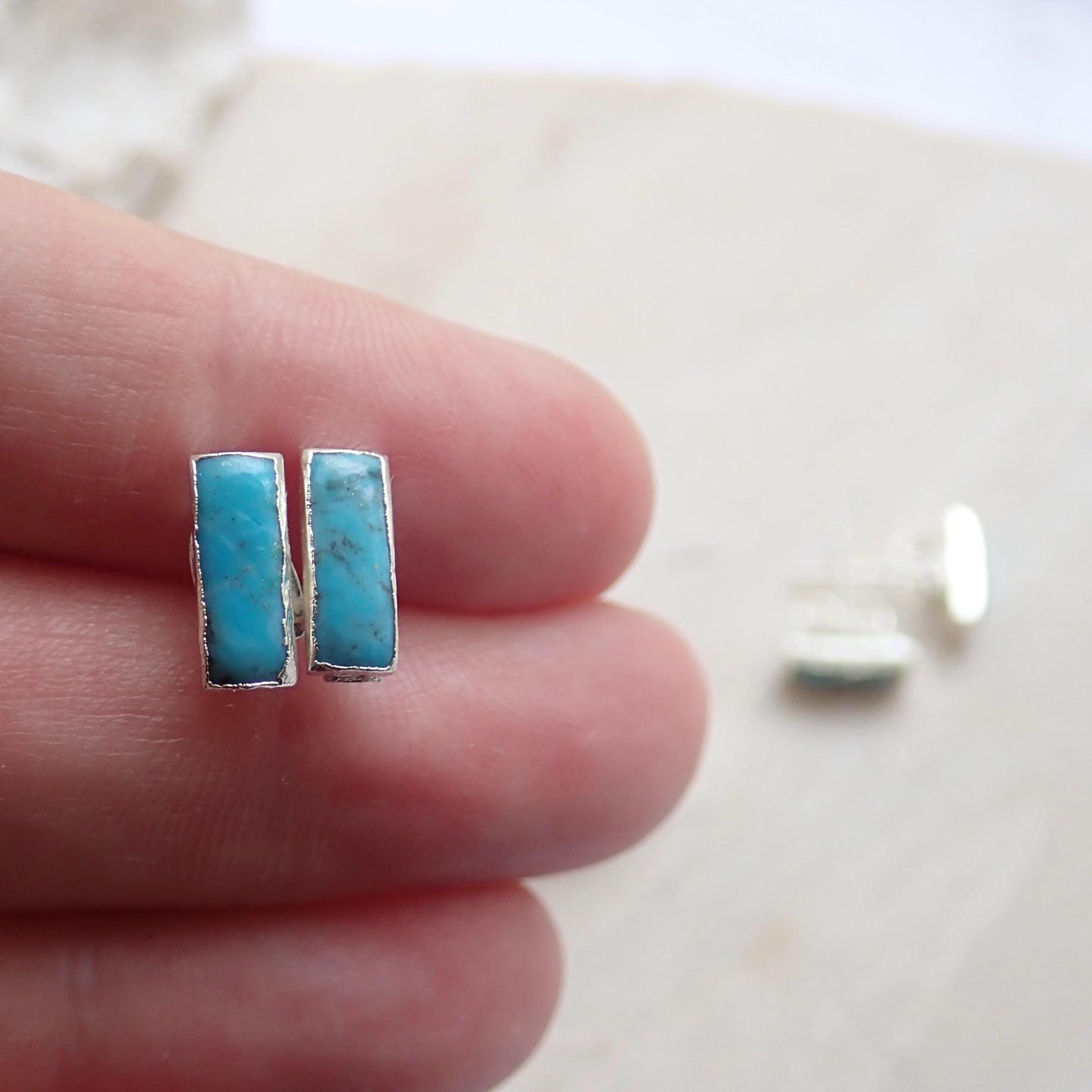 Turquoise Stud Earrings Silver, Blue Gemstone Earrings,Small Boho Studs,Dainty Turquoise Posts, Turquoise Jewelry,December Birthstone Gift