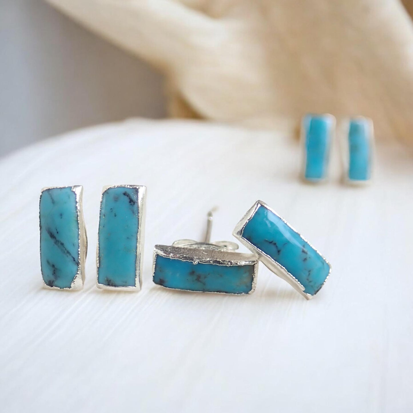 Turquoise Stud Earrings Silver, Blue Gemstone Earrings,Small Boho Studs,Dainty Turquoise Posts, Turquoise Jewelry,December Birthstone Gift