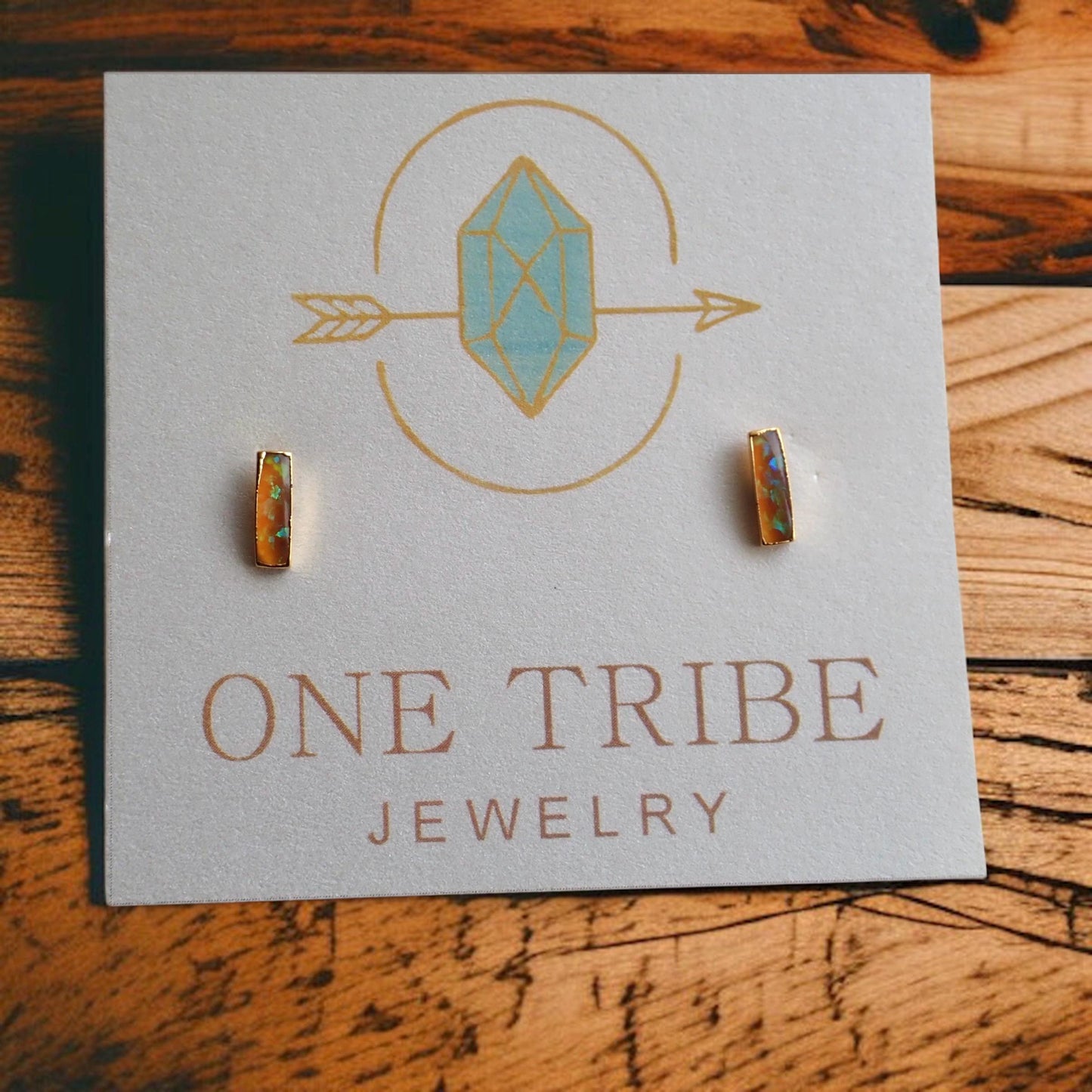 Dainty Fire Opal Bar Stud Earrings | 14k Gold Opal Earrings | October Birthstone Jewelry | Gift for Her, Opal Post Earrings, Opal Studs Gold