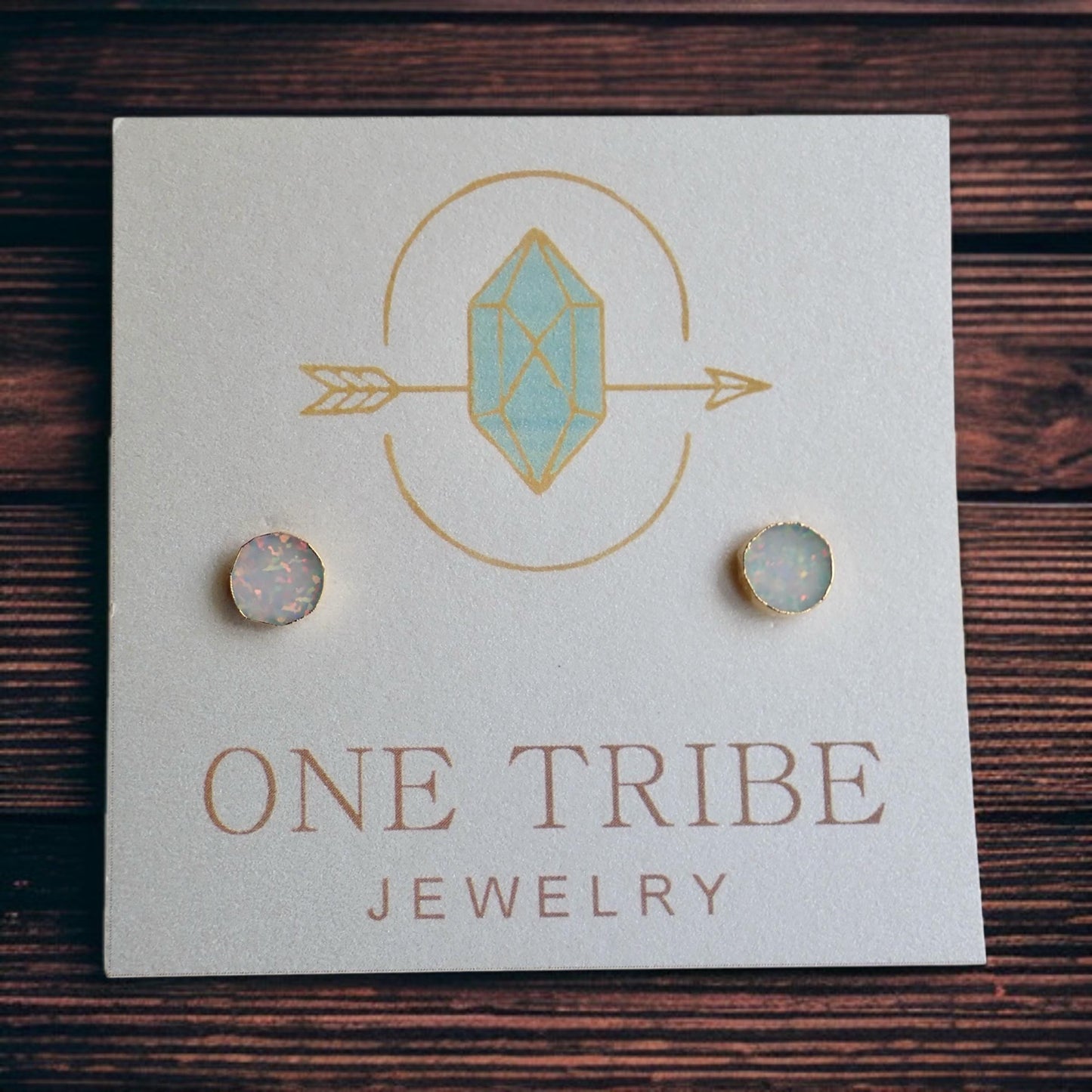 Round White Opal Stud Earrings | 14k Gold Opal Earrings | October Birthstone Jewelry | Gift for Her, Opal Post Earrings, Round Gemstone Earrings