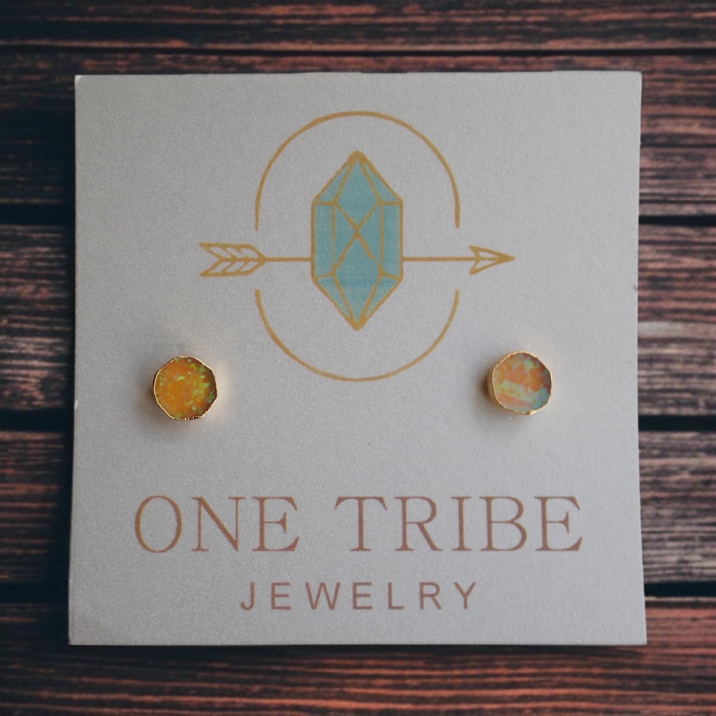 Orange Fire Opal Stud Earrings | 14k Gold Opal Earrings | October Birthstone Jewelry | Gift for Her, Opal Post Earrings, Round Gemstone Earrings