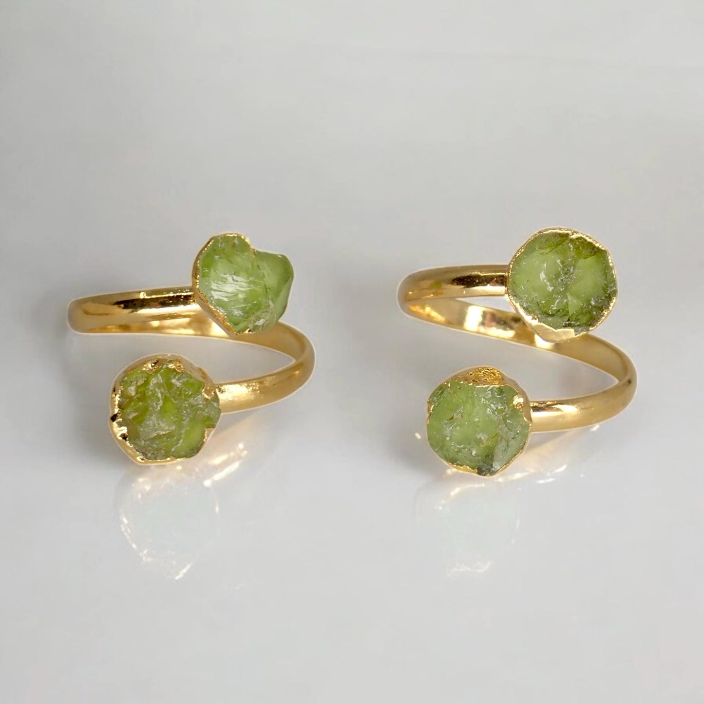Raw Peridot Adjustable Ring – 14k Gold Open Wrap Ring with Two Natural Green Gemstones – August Birthstone Jewelry,Peridot Ring,Gift for Her