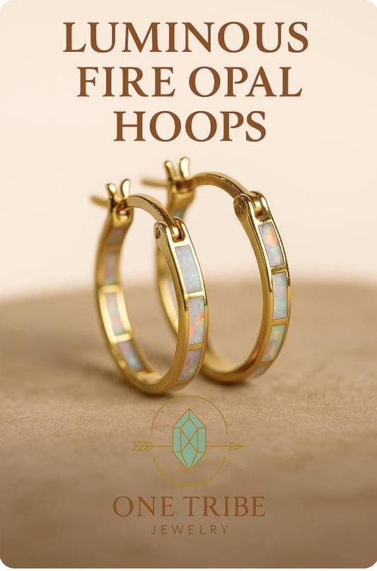 Opal Hoop Earrings, Gold Gemstone Hoops, October Birthstone Gift For Her