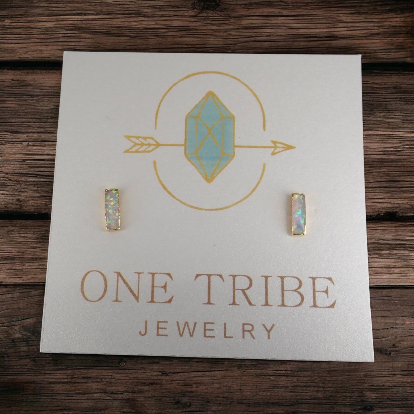 Dainty Opal Bar Stud Earrings | 14k Gold Opal Earrings | October Birthstone Jewelry | Gift for Her, Opal Post Earrings, Opal Stud Earrings