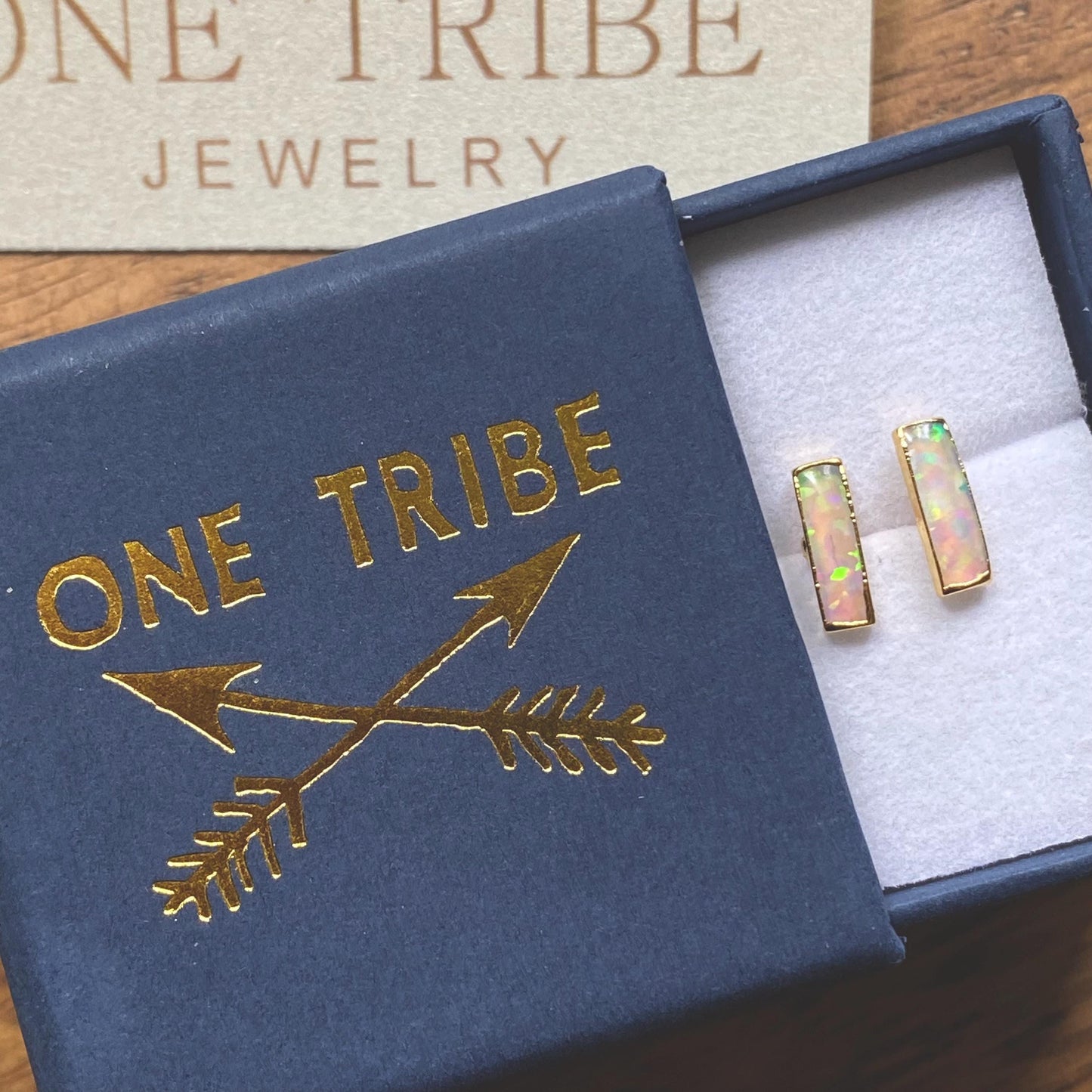 Dainty Opal Bar Stud Earrings | 14k Gold Opal Earrings | October Birthstone Jewelry | Gift for Her, Opal Post Earrings, Opal Stud Earrings