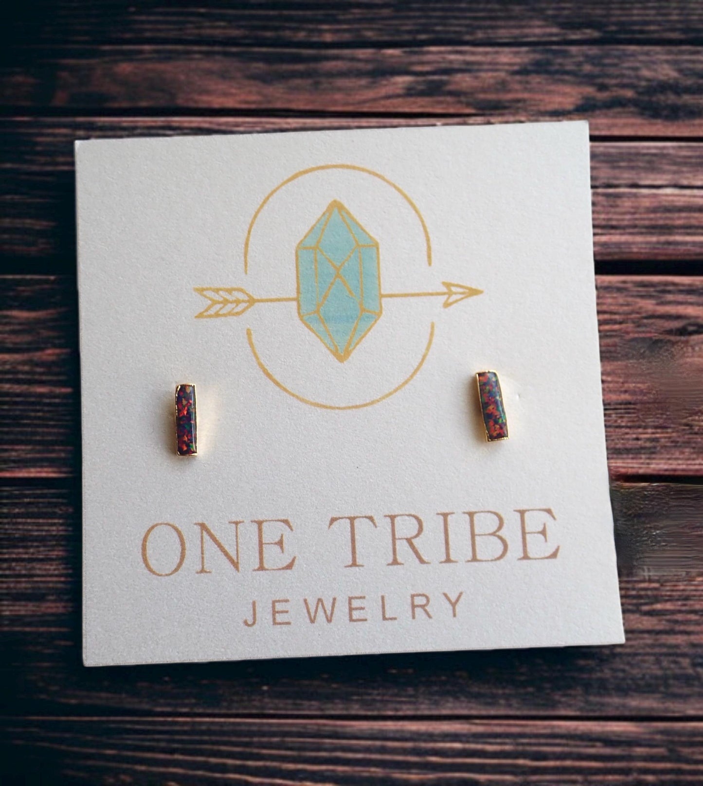 Black Opal Stud Earrings | 14k Gold Opal Bar Earrings | October Birthstone Jewelry, Gift for Her, Opal Post Earrings, Dainty Opal Studs