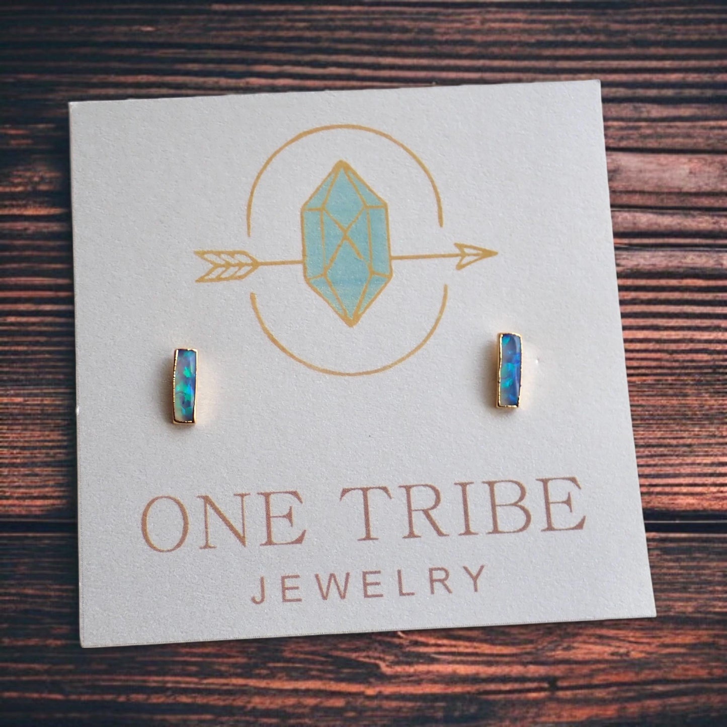 Small Blue Opal Bar Stud Earrings | 14k Gold Opal Earrings | October Birthstone Jewelry | Gift for Her, Opal Post Earrings, Opal Studs Gold