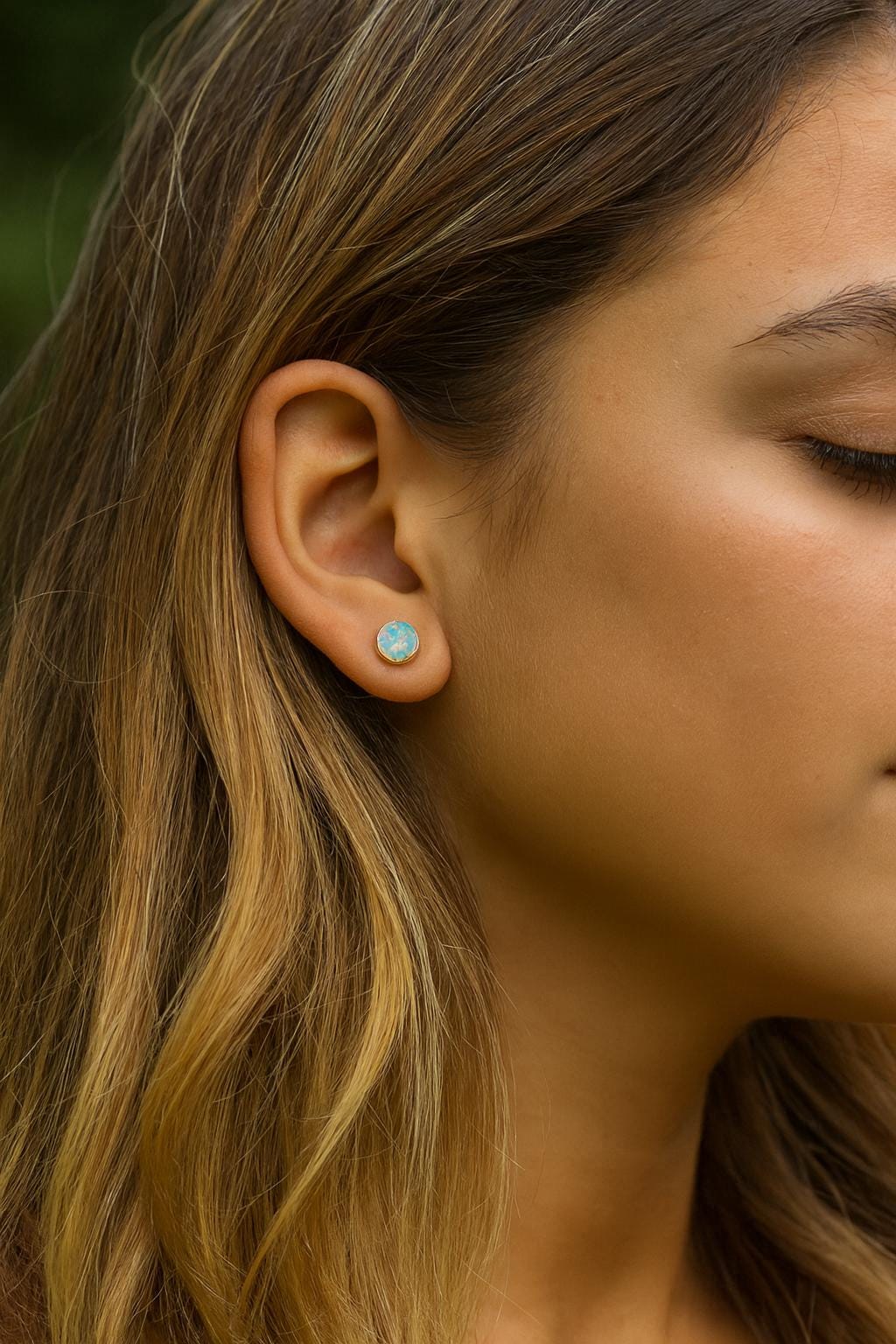 Round White Opal Stud Earrings | 14k Gold Opal Earrings | October Birthstone Jewelry | Gift for Her, Opal Post Earrings, Round Gemstone Earrings