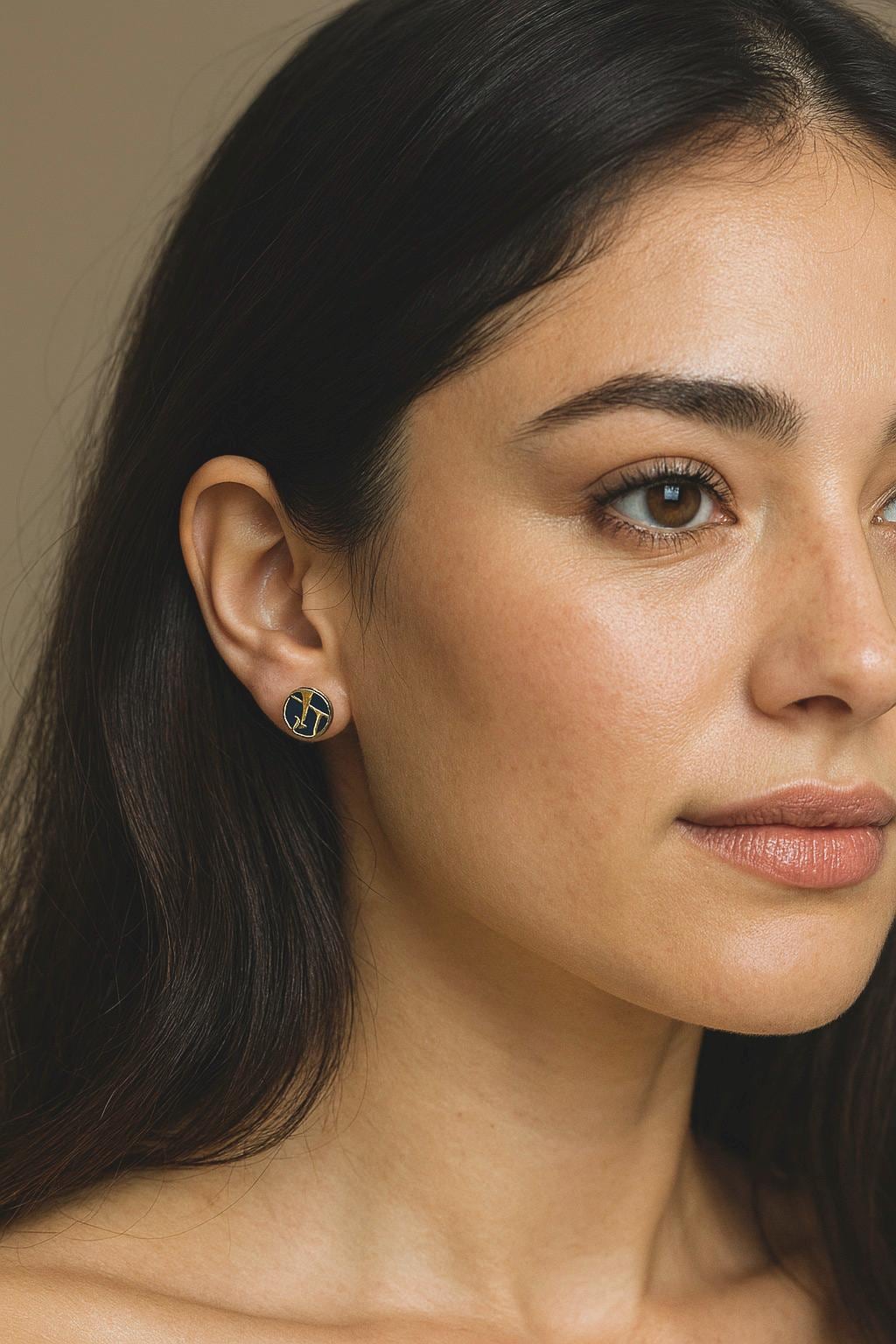 White Mojave Stud Earrings, Faux Marble Round Studs Gold Vein Detail, Modern Minimalist Jewelry, Howlite Kintsugi Earrings, Gift for Her