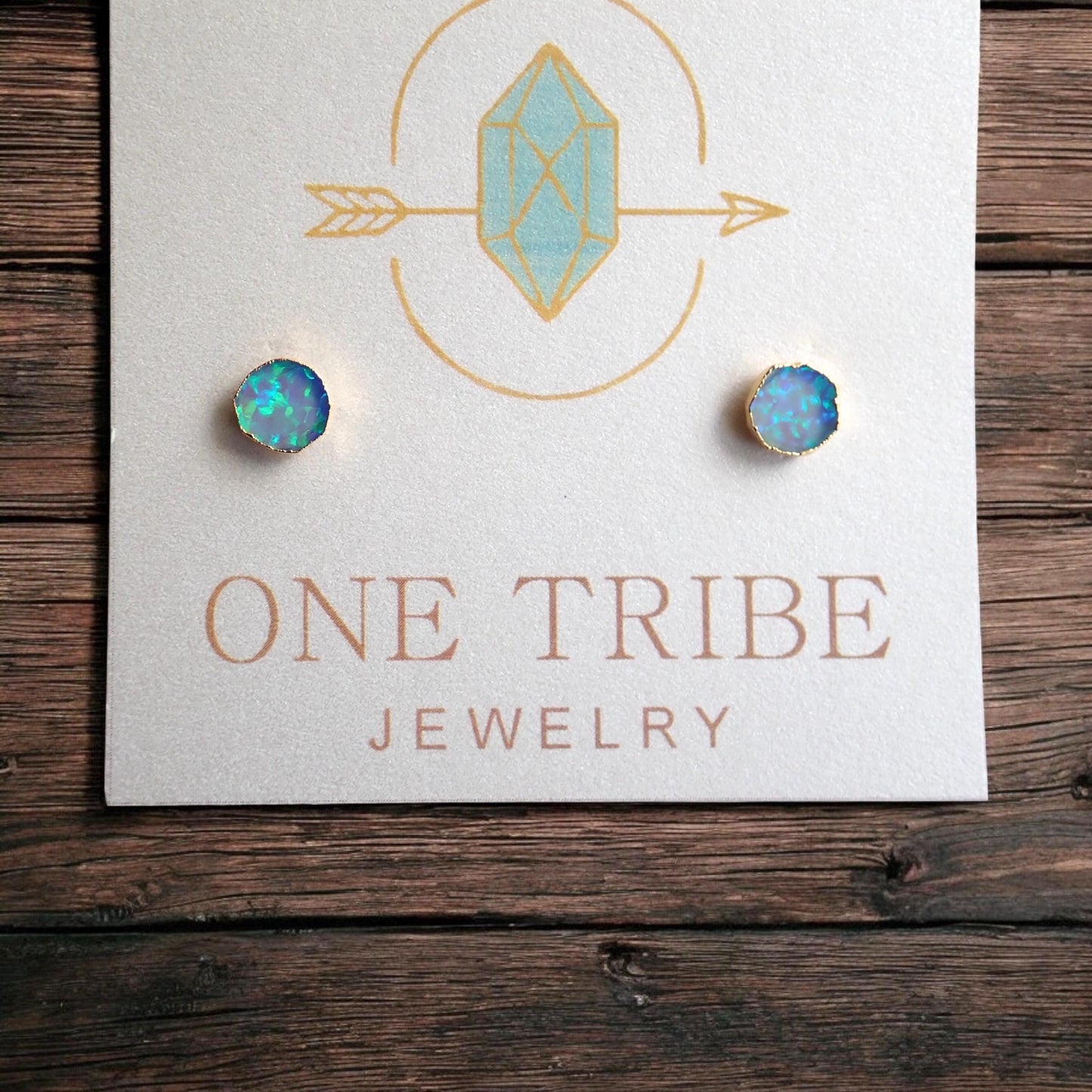 Blue Opal Stud Earrings | October Birthstone Jewelry | 14k Gold Opal Earrings | Opal Post Earrings, Round Gemstone Earrings, Gift for Her