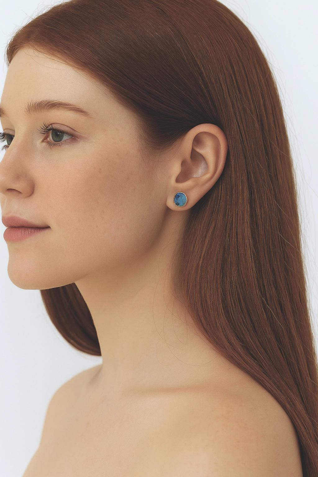 Blue Opal Stud Earrings | October Birthstone Jewelry | 14k Gold Opal Earrings | Opal Post Earrings, Round Gemstone Earrings, Gift for Her