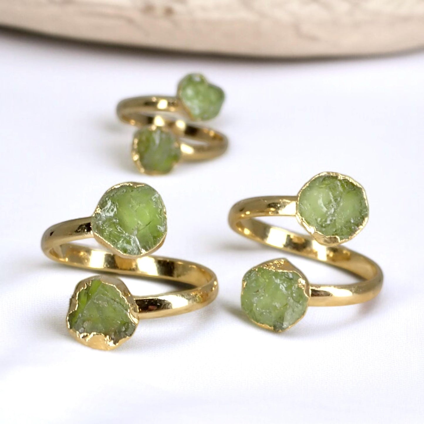 Raw Peridot Adjustable Ring – 14k Gold Open Wrap Ring with Two Natural Green Gemstones – August Birthstone Jewelry,Peridot Ring,Gift for Her