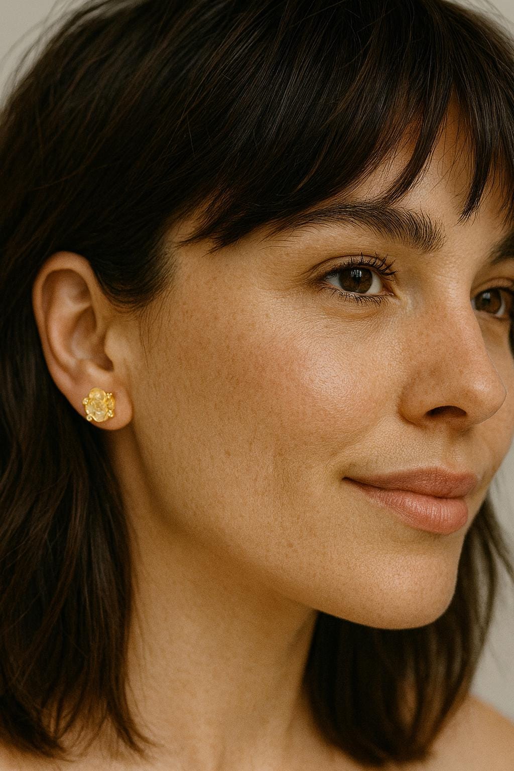 Raw Citrine Studs Earrings, Natural Gemstone Print Set Post Earring, November Birthstone Gift