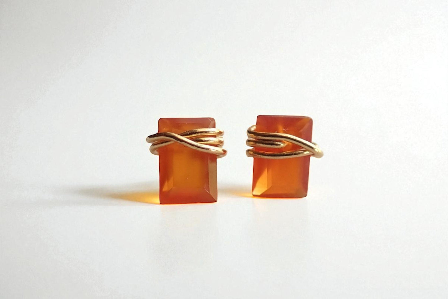 Tiny Carnelian or Citrine Stud Earrings 14k Gold Fill, Dainty Orange Gemstone Earrings,Carnelian Jewelry,Wire Wrapped Gemstone Post Earrings