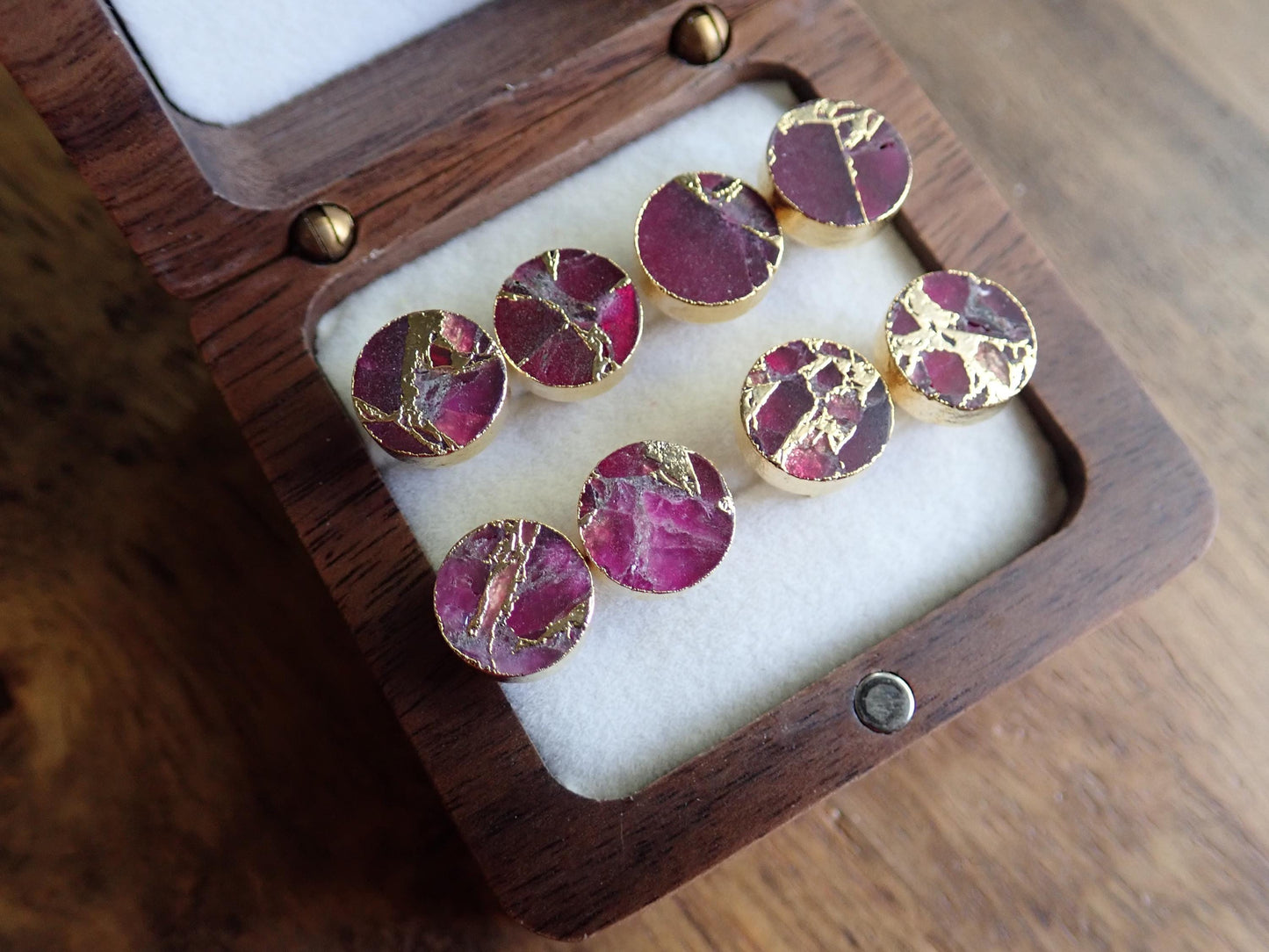 Berry Garnet Mojave Stud Earrings Silver – Round Gemstone Studs with Veining | Boho Minimalist Jewelry, January Birthstone Gift for Her