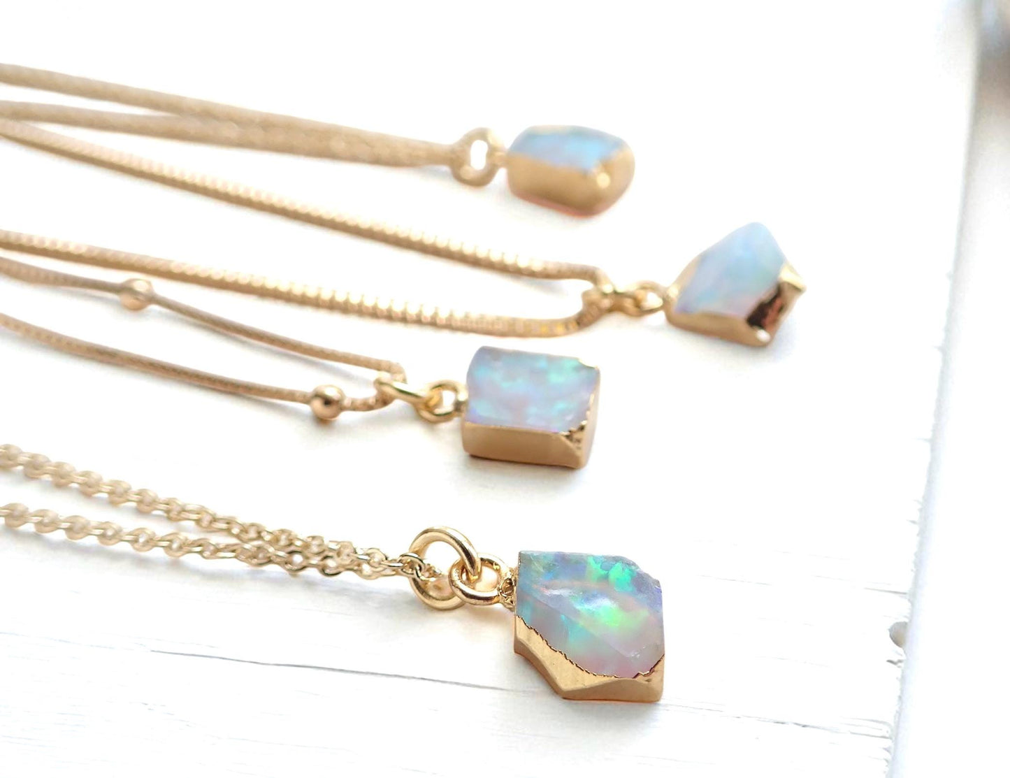 Dainty Raw Opal Pendant Necklace in Gold | October Birthstone Jewelry ,Minimalist Gift for Her