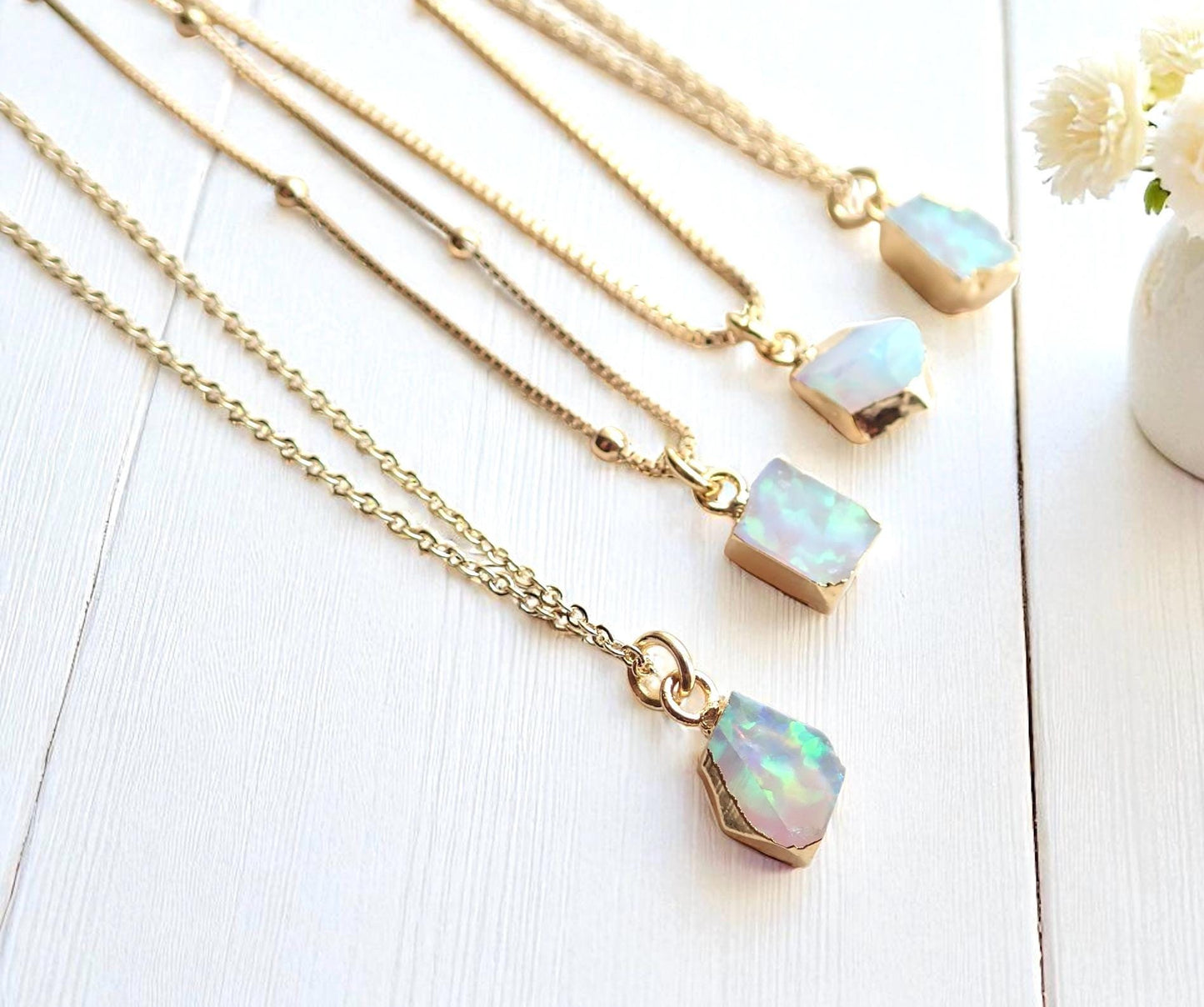 Dainty Raw Opal Pendant Necklace in Gold | October Birthstone Jewelry ,Minimalist Gift for Her