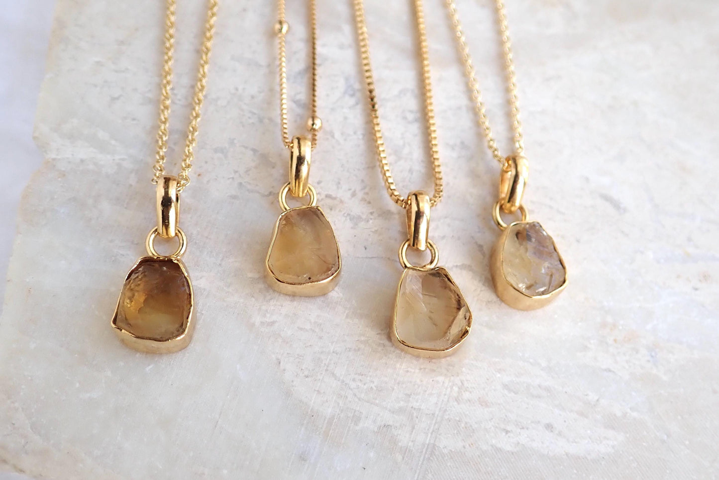 Raw Citrine Pendant Necklace - Genuine November Birthstone, Natural Gemstone Necklace with 18K Gold Fill Chain
