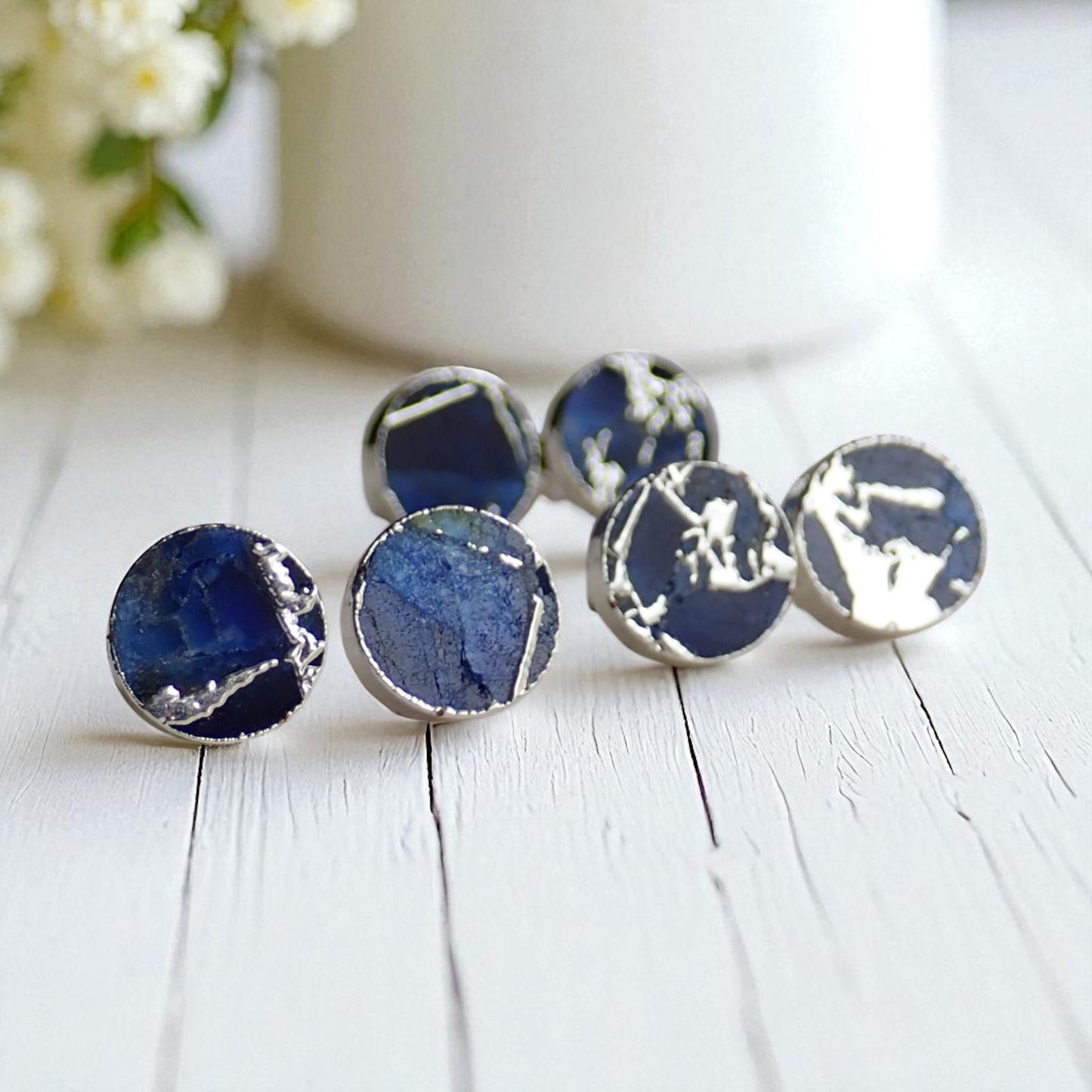 Blue Sapphire Mojave Turquoise Stud Earrings Silver | September Birthstone Gift for Her
