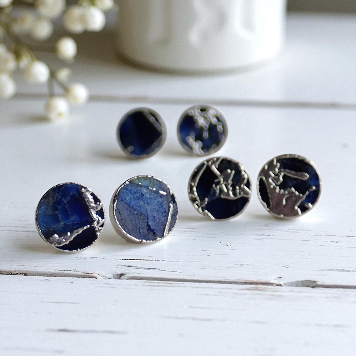 Blue Sapphire Mojave Turquoise Stud Earrings Silver | September Birthstone Gift for Her