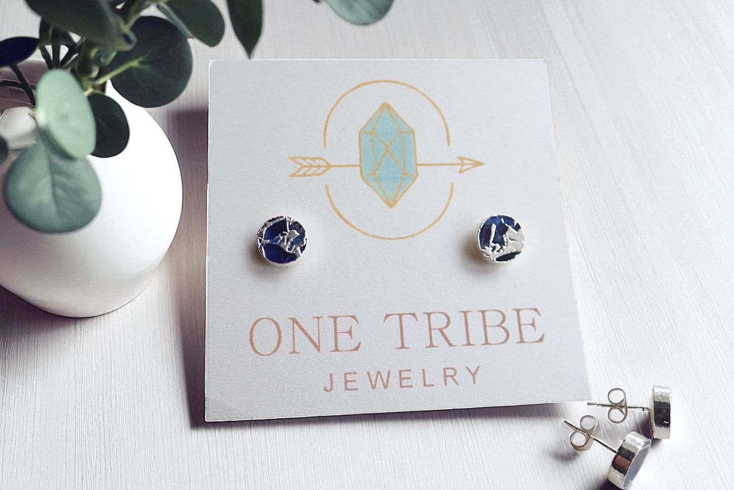 Blue Sapphire Mojave Turquoise Stud Earrings Silver | September Birthstone Gift for Her