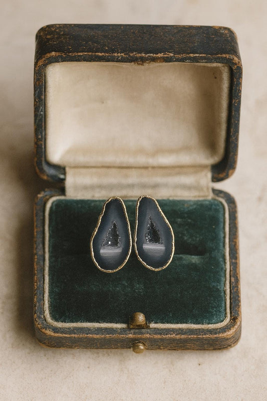 Natural Geode Druzy Stud Earrings | Raw Crystal Agate Slice Earrings | Boho Gemstone Jewelry Gift