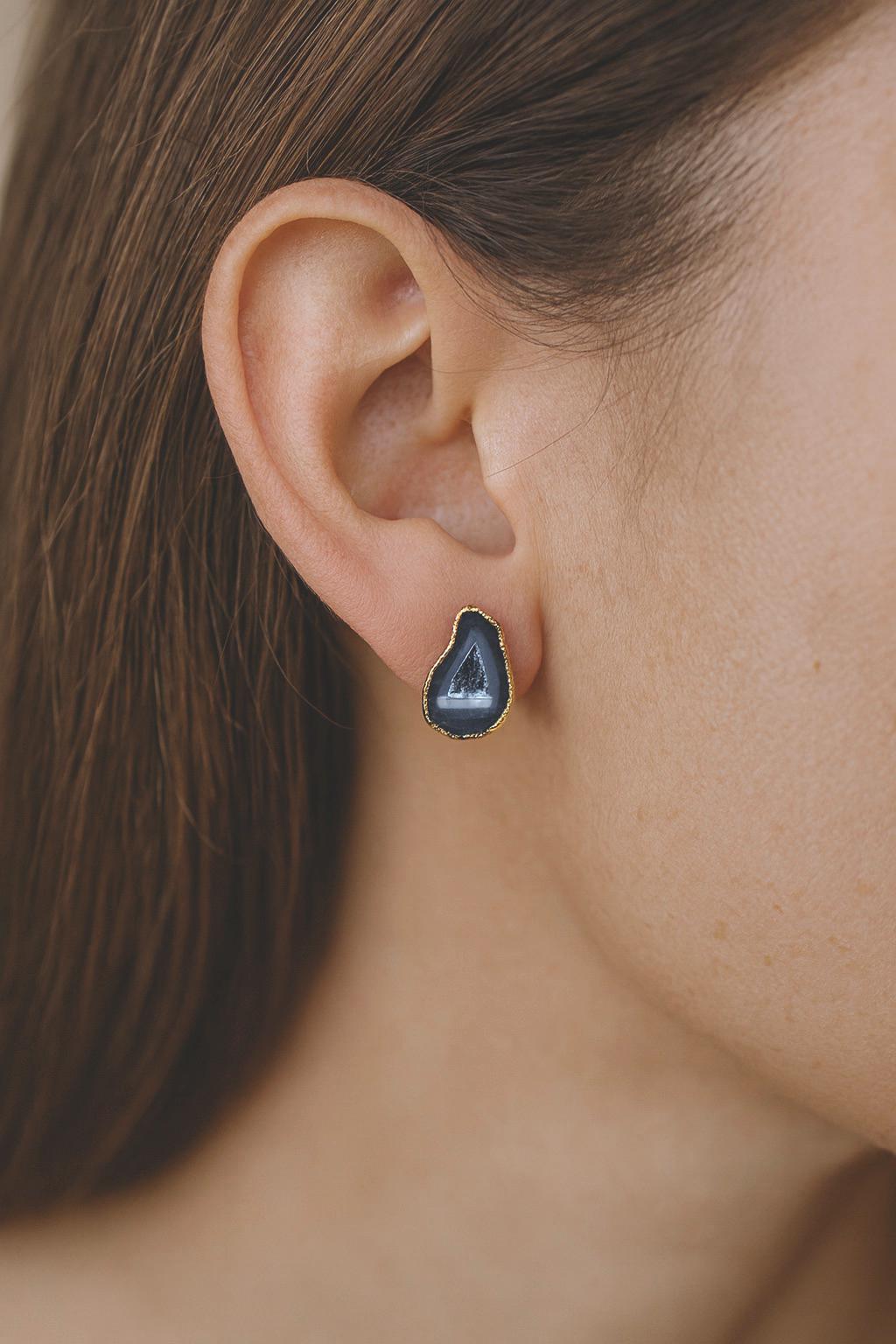 Natural Geode Druzy Stud Earrings | Raw Crystal Agate Slice Earrings | Boho Gemstone Jewelry Gift