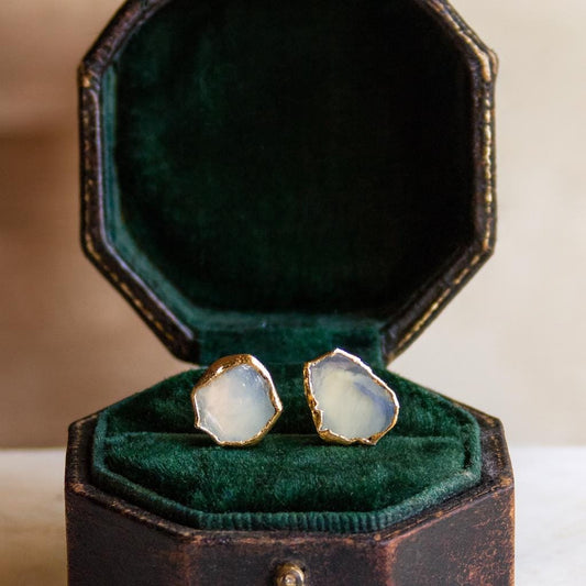 Clear Fire Opal Stud Earrings, October Birthstone Earrings, Opal Jewelry Gift