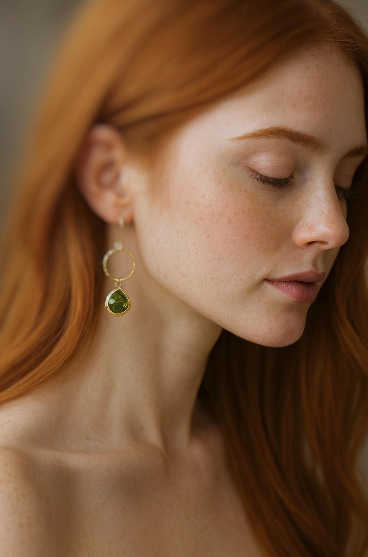 Peridot Crystal Drop Hoop Earrings, Green Crystal Dangle Earrings, August Birthstone Earrings