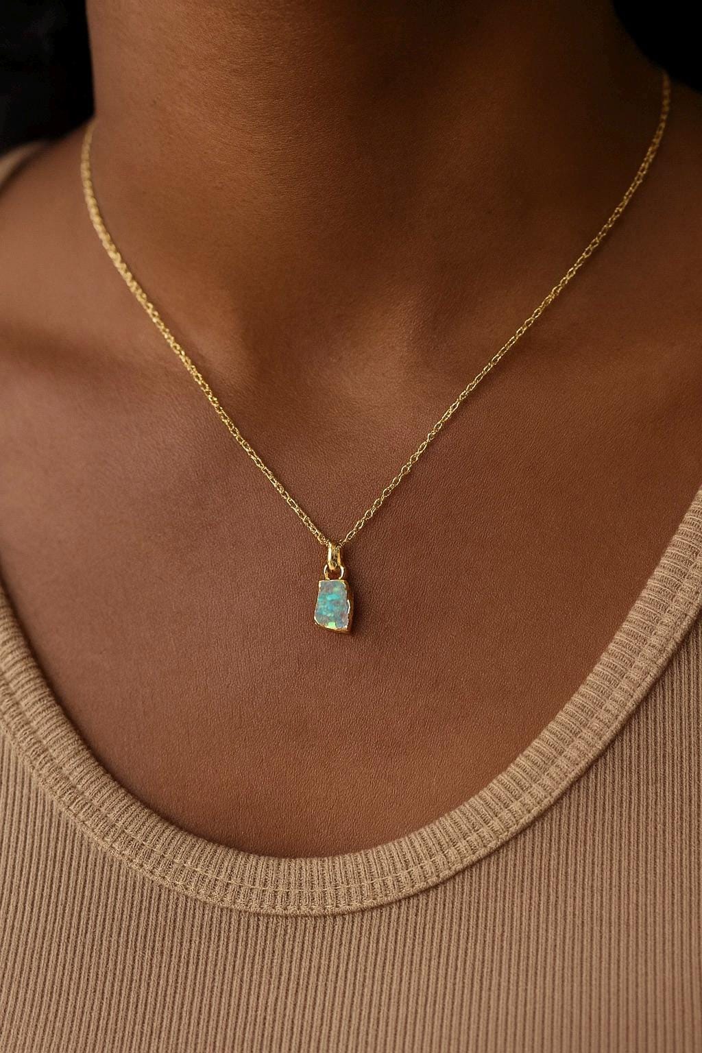 Dainty Raw Opal Pendant Necklace in Gold | October Birthstone Jewelry ,Minimalist Gift for Her