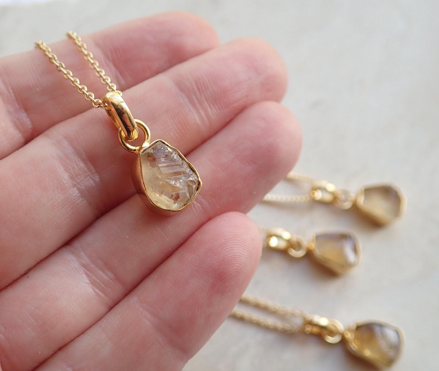 Raw Citrine Pendant Necklace - Genuine November Birthstone, Natural Gemstone Necklace with 18K Gold Fill Chain