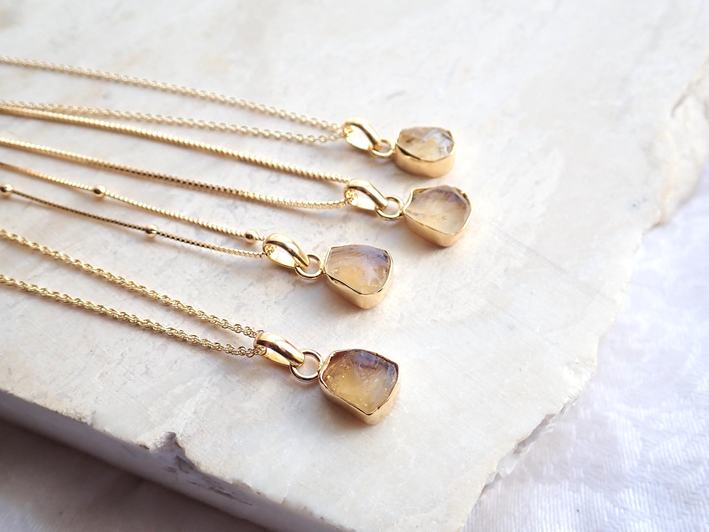 Raw Citrine Pendant Necklace - Genuine November Birthstone, Natural Gemstone Necklace with 18K Gold Fill Chain
