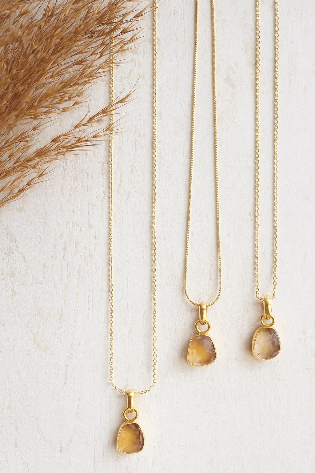Raw Citrine Pendant Necklace - Genuine November Birthstone, Natural Gemstone Necklace with 18K Gold Fill Chain