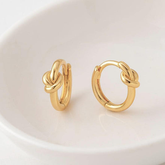 Gold Knot Hoop Earrings 18k Gold Vermeil Sterling Silver, Small Huggie Hoops, Minimalist Small Hoop Earrings