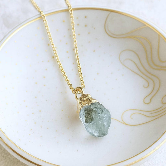 Dainty Aquamarine Pendant Necklace, Raw Crystal Charm Necklace,Natural Aquamarine Jewelry, March Birthstone Gift for Her