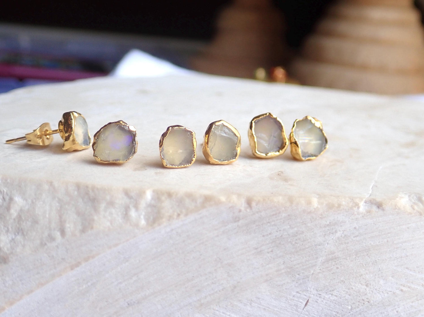 Clear Fire Opal Stud Earrings, October Birthstone Earrings, Opal Jewelry Gift